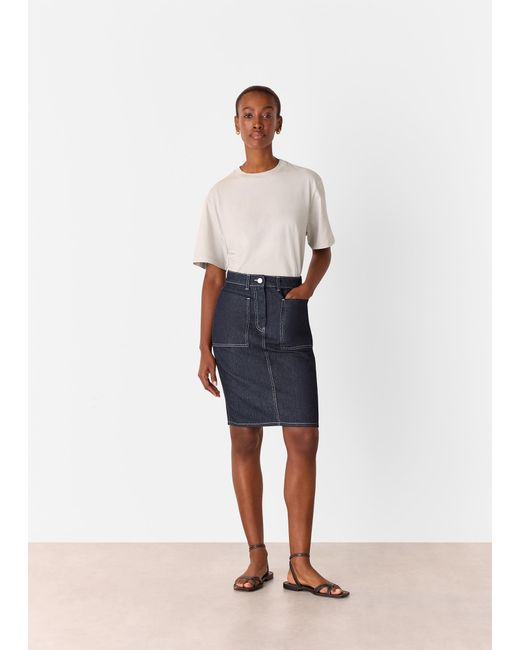 Whistles White Contrast Stitch Midi Skirt