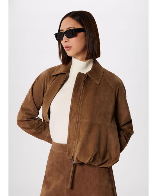 Whistles Brown Gathered Suede Zip Jacket