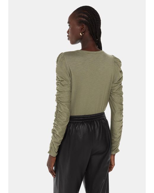 Whistles Green Ruched Sleeve Top