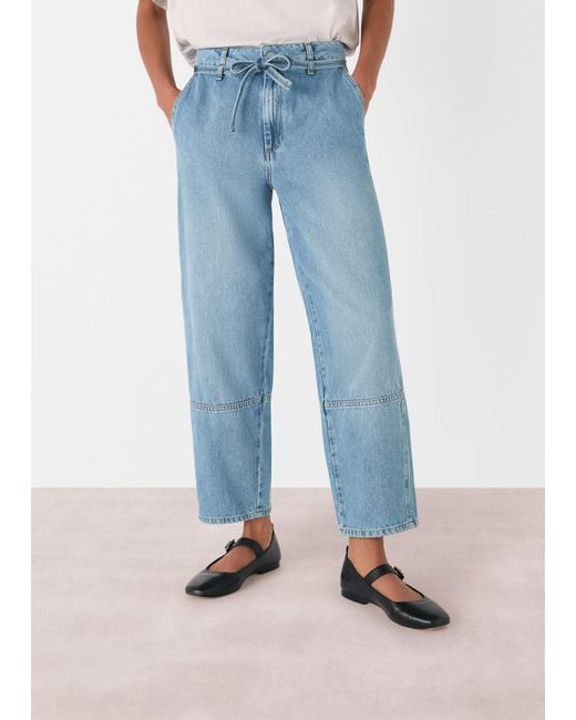 Whistles Blue Tie Waist Barrel Leg Jean