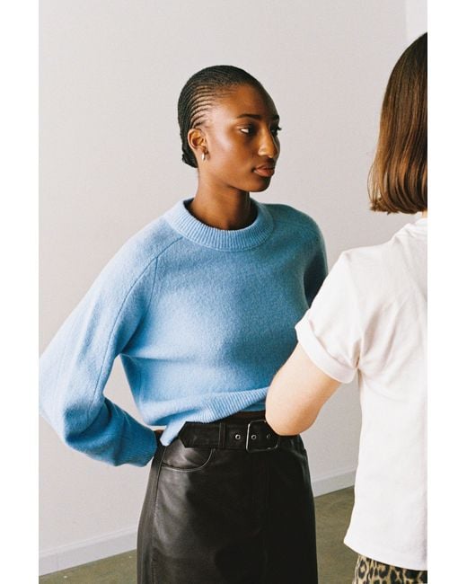 Whistles Blue Wool Mix Curved Hem Knit