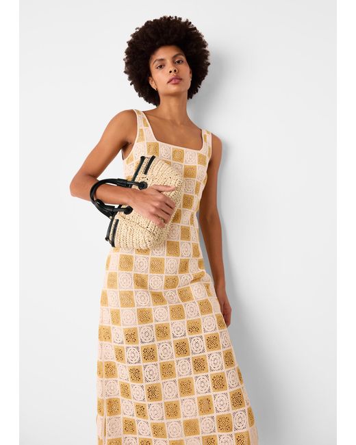 Whistles White Cotton Crochet Midi Dress