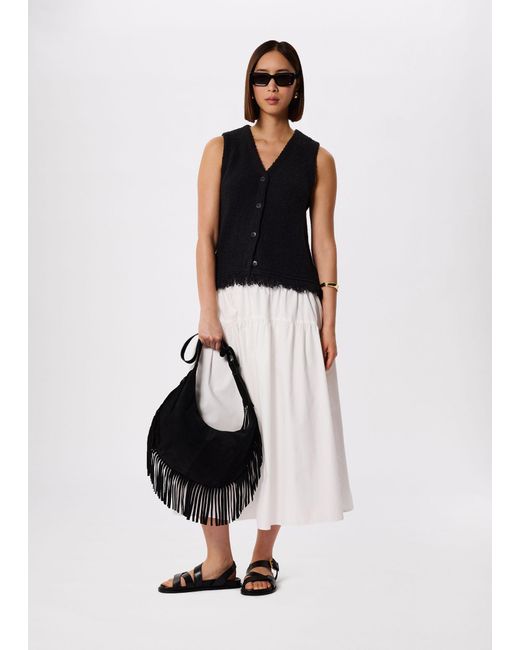 Whistles Black Cotton Boucle Fringe Tank