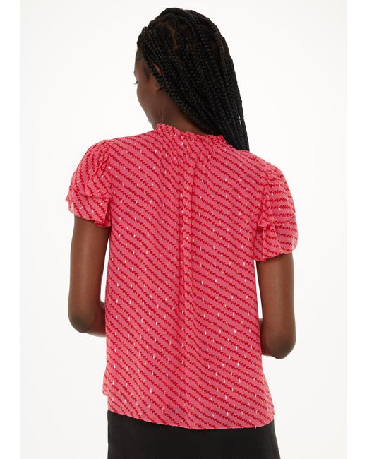 Whistles Red Diagonal Leaf Print Top