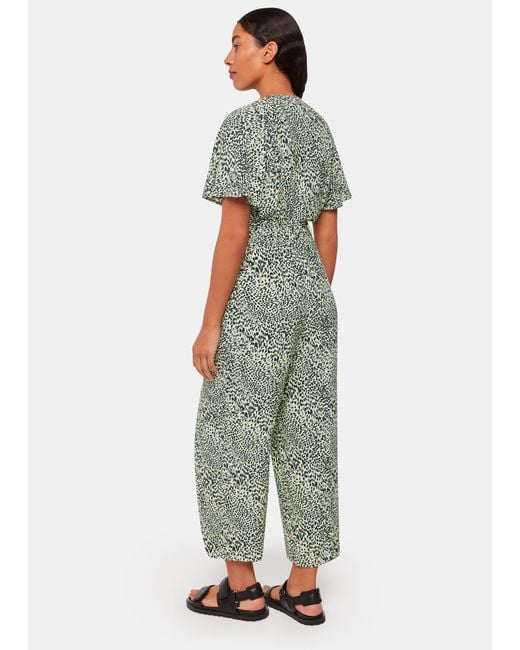Whistles Green Diagonal Leopard Jumpsuit