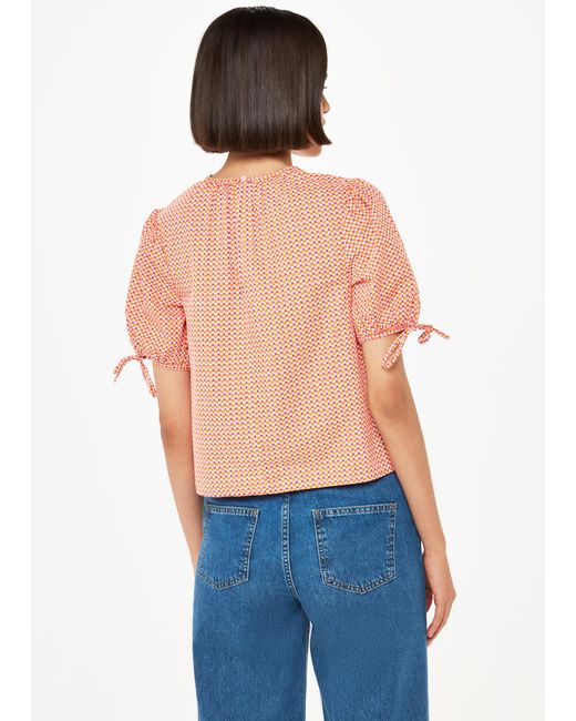 Whistles Blue Ditsy Square Ruched Front Top