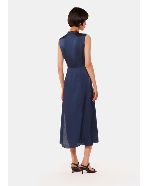 Whistles Blue Aria Satin Midi Dress