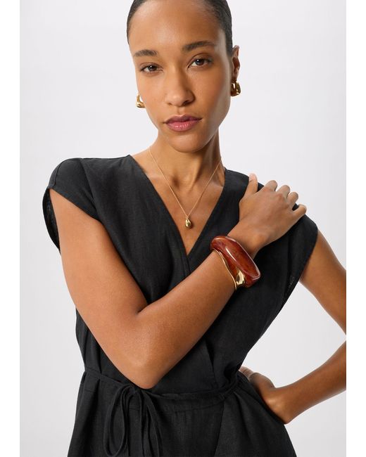 Whistles Black Linen Wrap Jumpsuit