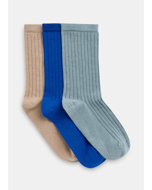 Whistles Blue Ribbed Socks Set Of 3