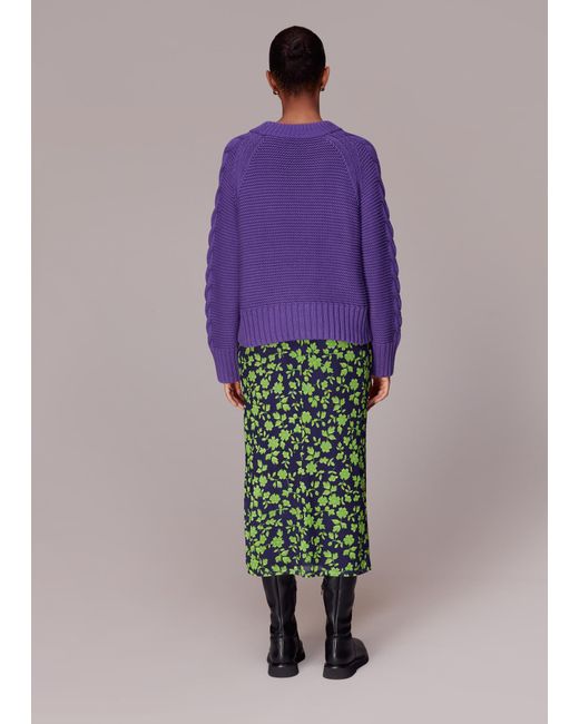 Whistles Purple Linear Floral Bias Mesh Skirt
