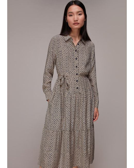 Whistles Brown Clover Print Shirt Dress