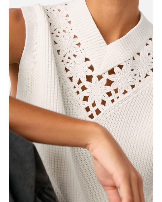 Whistles White Floral Crochet V Neck Tank