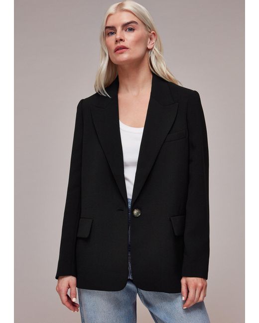 Whistles Black Petite Crepe Boyfriend Blazer