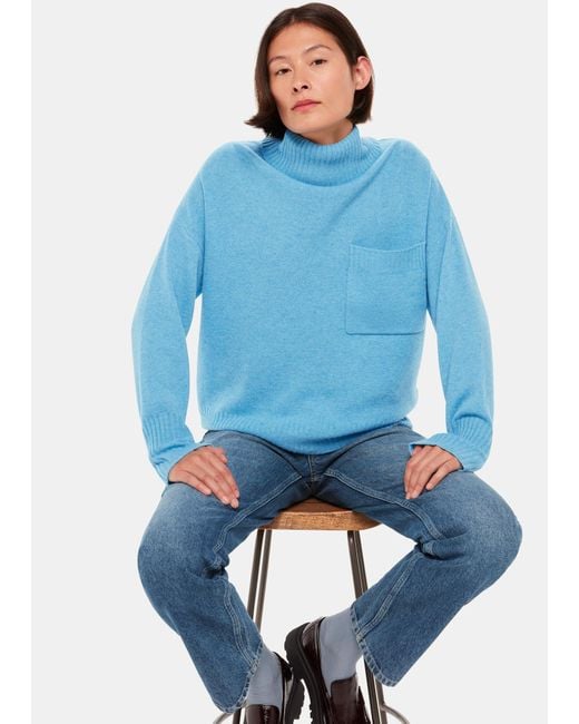 Whistles Blue Wool Roll Neck Pocket Sweater