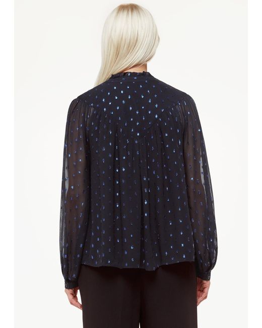Whistles Blue Petite Mia Metallic Dobby Top