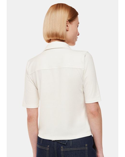 Whistles White Grace Ribbed Polo