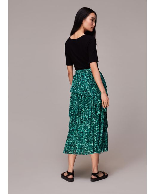 Whistles Green Watercolour Wildcat Skirt