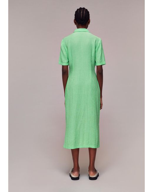 Whistles Green Millie Plisse Shirt Dress