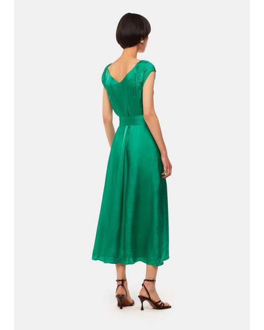 Whistles Green Arie Hammered Satin Midi Dress