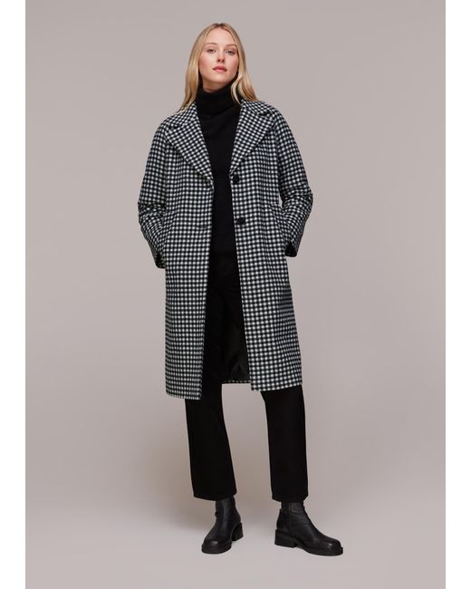 Whistles Gray Gingham Wool Cocoon Coat