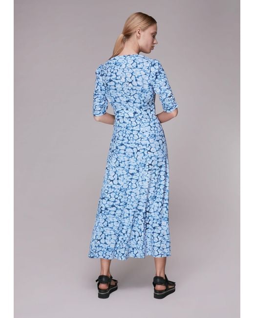 Whistles Blue Clouded Leopard Midi Dress