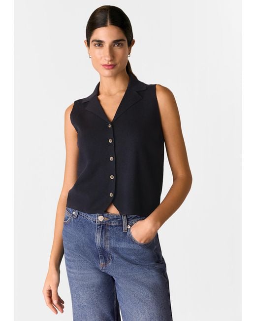 Whistles Blue Maisie Button Front Tank