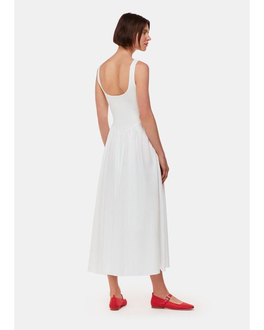 Whistles White Poplin Cotton Mix Midi Dress