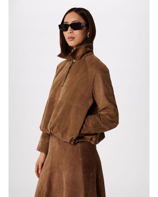 Whistles Brown Gathered Suede Zip Jacket