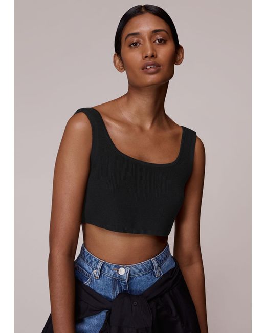 Whistles Black Ribbed Cropped Tank