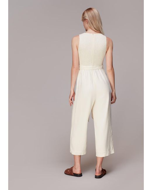 Whistles White Shirred Linen Jumpsuit