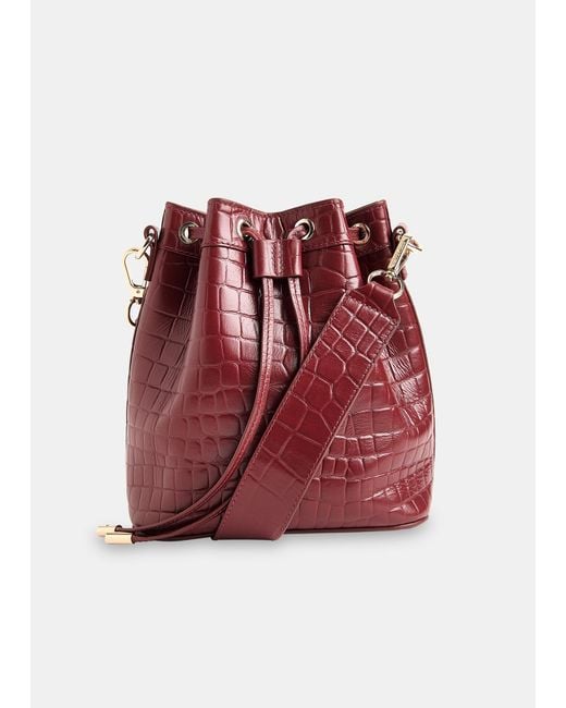 Whistles Red Giulia Croc Bucket Bag