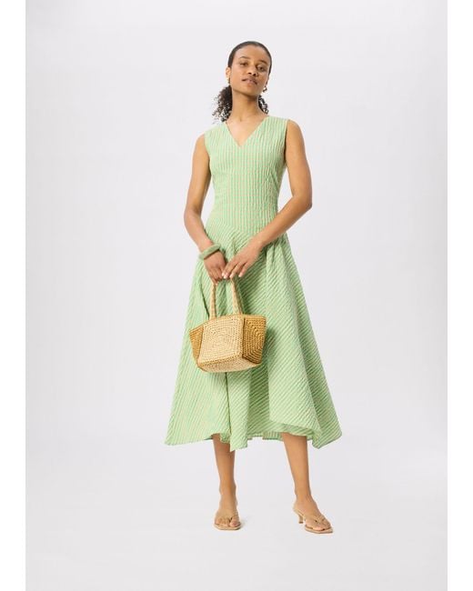 Whistles Green Check V Neck Asymmetric Dress