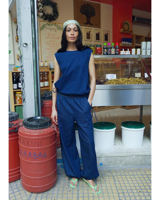 Whistles Blue Drawstring Detail Cotton Top