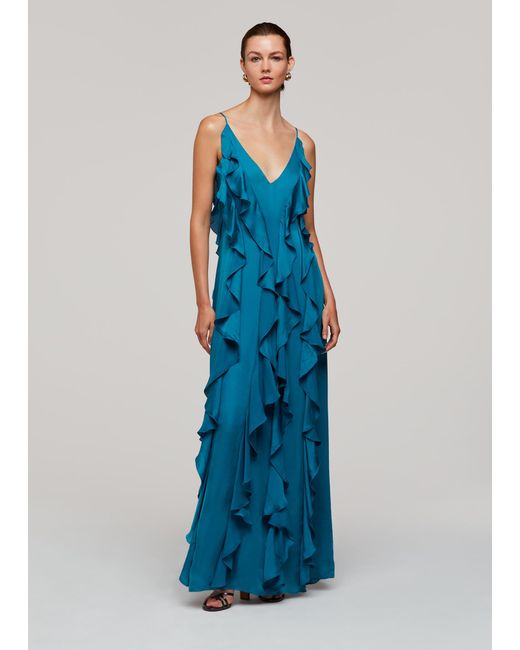 Whistles Blue Ruffle Maxi Dress