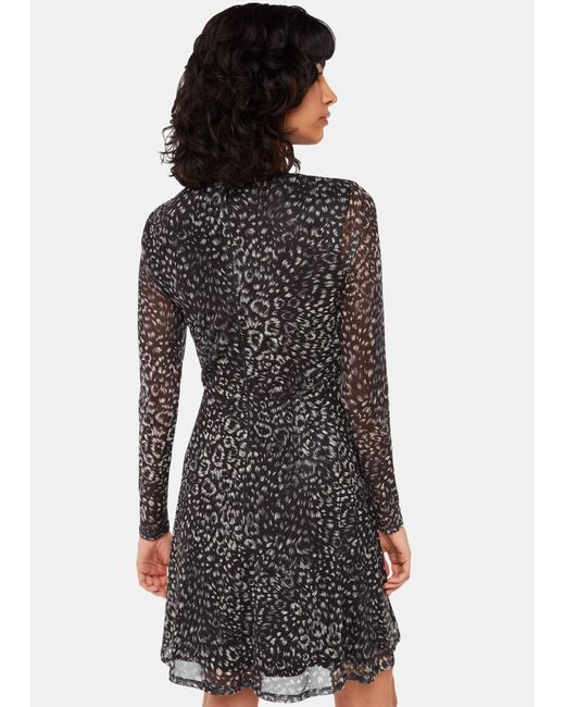 Whistles Black Feather Leopard Flippy Dress