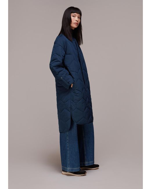 Whistles Blue Longline Quilted Coat