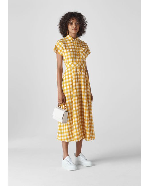 yellow check shirt dress
