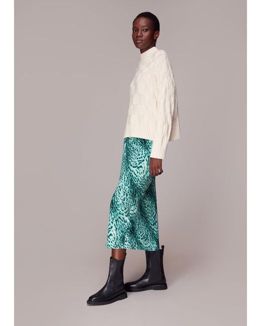 Whistles Multicolor Brushed Leopard Bias Cut Skirt