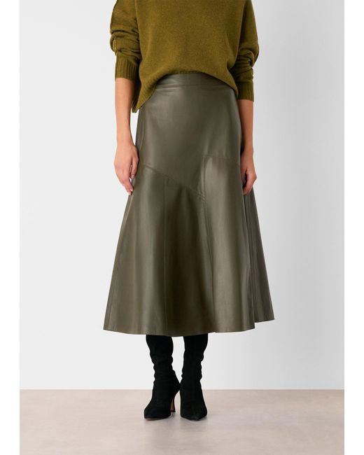 Whistles Green Zig Zag Panel Leather Skirt