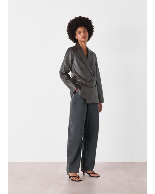 Whistles Gray Aliza Waisted Leather Blazer