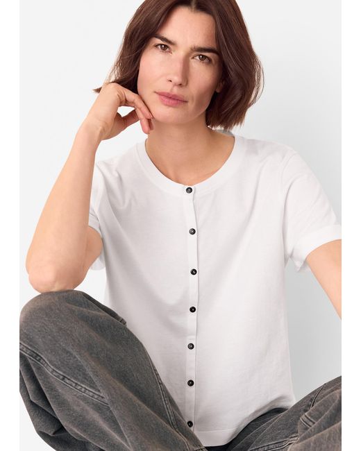 Whistles White Round Neck Button Up Tee