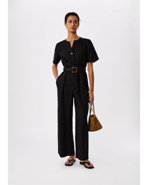 Whistles Blue Fiona Linen Button Jumpsuit