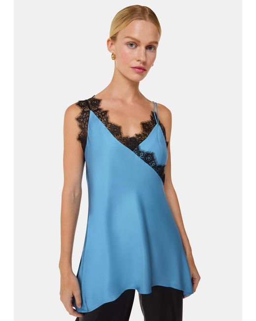 Whistles Blue Iris Lace Detail Wrap Cami