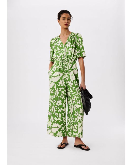 Whistles Green Floral Tie Waist Jumpsuit