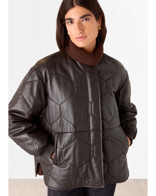 Whistles Brown Cleo Leather Quilted Jacket