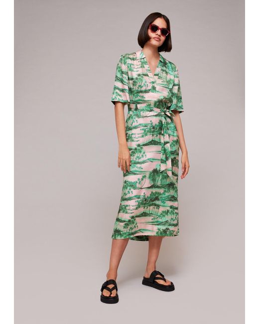 Whistles Green Waving Palms Shirt Dress