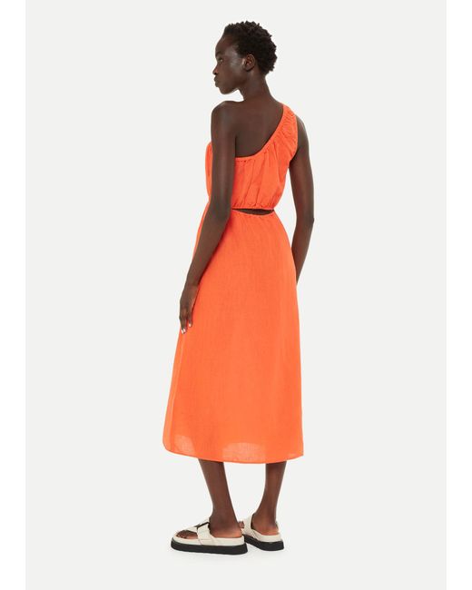 Whistles One Shoulder Linen Blend Dress in Orange | Lyst Canada