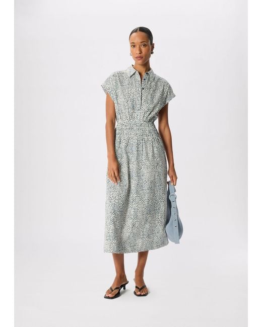 Whistles Gray Petite Flecked Animal Collared Dress