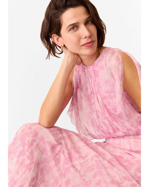Whistles Pink Dashed Brush Marks Midi Dress