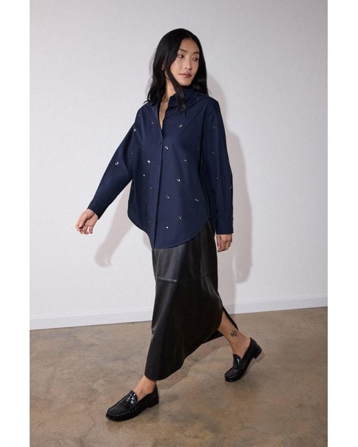 Whistles Blue Jewelled Cotton Poplin Shirt